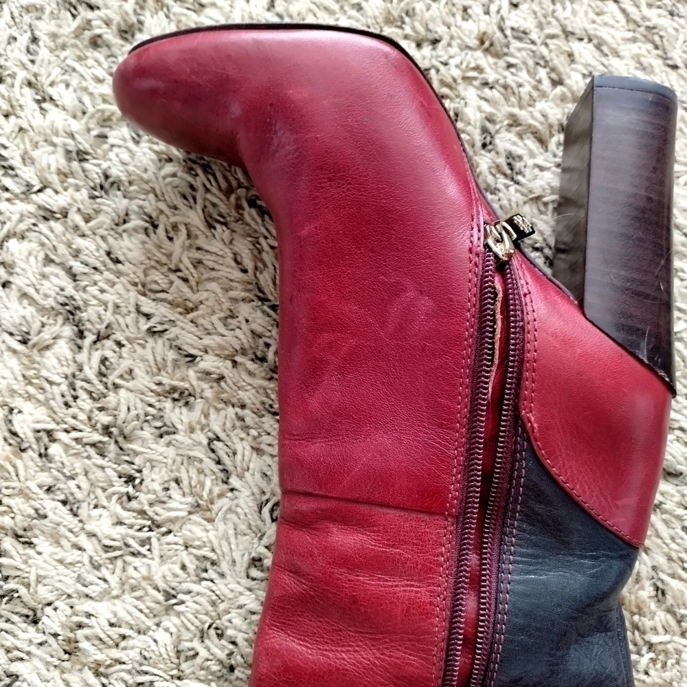 Tory Burch Two Tone Color Block Leather Alicia Mid Calf Boots sz 7 - Picture 2 of 10